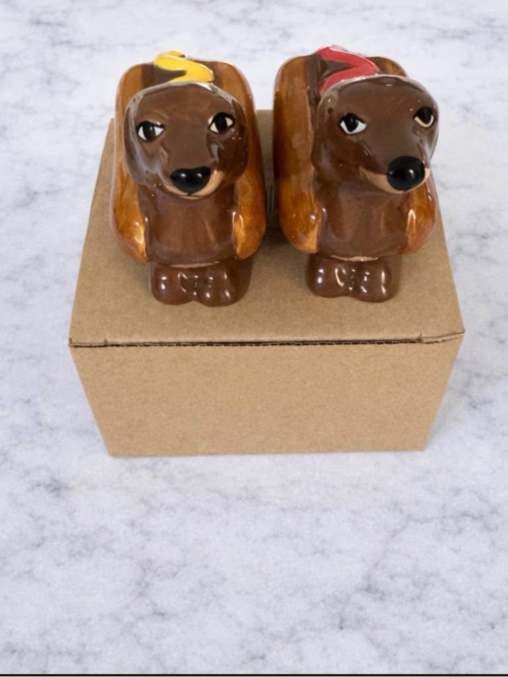 NIB Abbott Collectable Dachshund Ceramic S&P Shaker Set